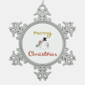Frohe Weihnachten+Snowman Design Schneeflocken Zinn-Ornament (Vorderseite)