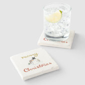 Frohe Weihnachten+Snowman Design Steinuntersetzer (Seitenansicht)