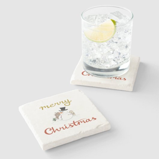 Frohe Weihnachten+Snowman Design Steinuntersetzer (Seitenansicht)