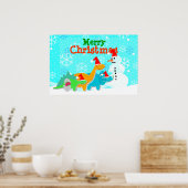Frohe Weihnachten Snowman & Dinosaurier Poster (Küche)