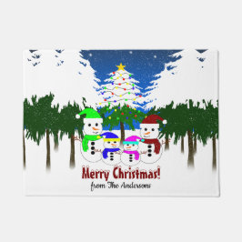 Frohe Weihnachten! Snowman Family Door Mat Fußmatte