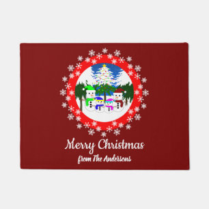Frohe Weihnachten! Snowman Family Doormat Fußmatte