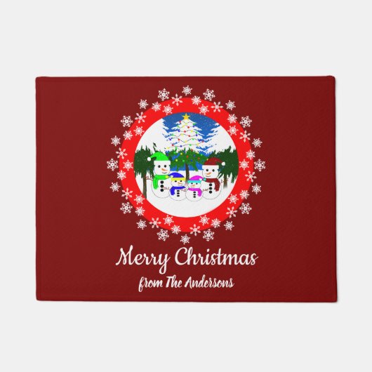 Frohe Weihnachten! Snowman Family Doormat Fußmatte (Vorderseite)