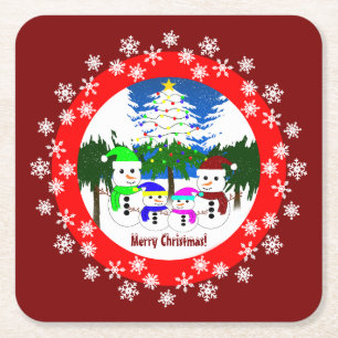 Frohe Weihnachten! Snowman Family Paper-Untersetze Rechteckiger Pappuntersetzer