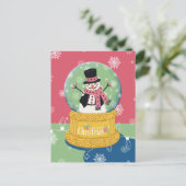 Frohe Weihnachten Snowman Globe Postkarte (Stehend Vorderseite)