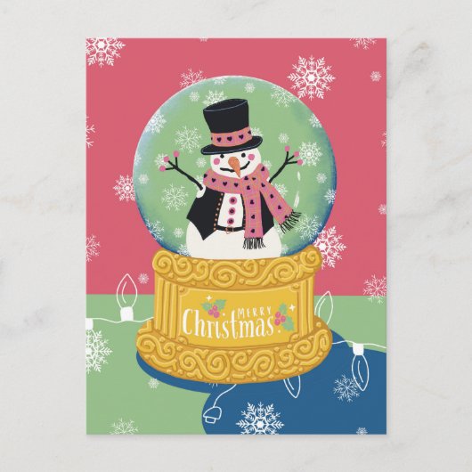 Frohe Weihnachten Snowman Globe Postkarte (Vorderseite)
