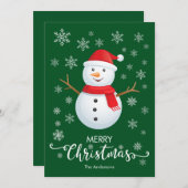 Frohe Weihnachten Snowman Green Weihnachtskarte (Vorne/Hinten)