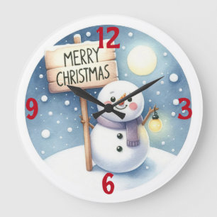 Frohe Weihnachten Snowman Große Wanduhr
