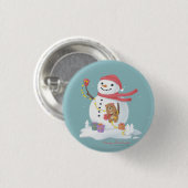 Frohe Weihnachten: Snowman Illustration Art Button (Vorne & Hinten)