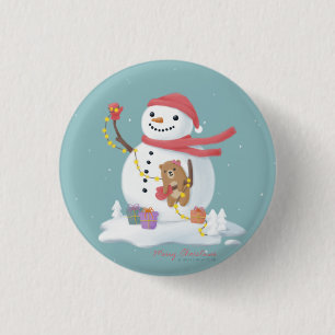 Frohe Weihnachten: Snowman Illustration Art Button