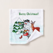 Frohe Weihnachten! Snowman mit Freunden Badhandtuch Set (Waschlappen)