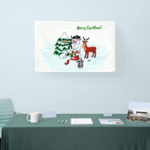 Frohe Weihnachten! Snowman mit Freunden Banner
