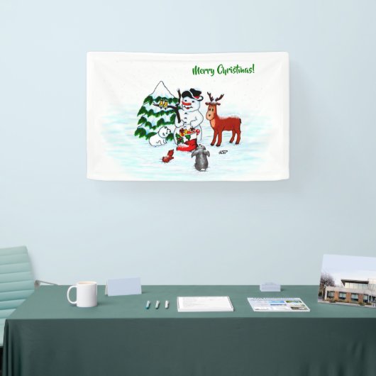 Frohe Weihnachten! Snowman mit Freunden Banner (Messe)