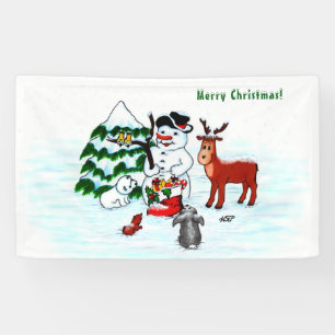 Frohe Weihnachten! Snowman mit Freunden Banner