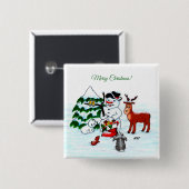 Frohe Weihnachten! Snowman mit Freunden Button (Vorne & Hinten)
