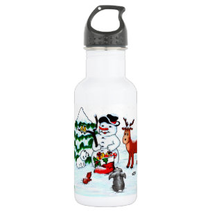 Frohe Weihnachten! Snowman mit Freunden Edelstahlflasche