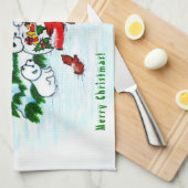 Frohe Weihnachten! Snowman mit Freunden Geschirrtuch (Viertel Falte)