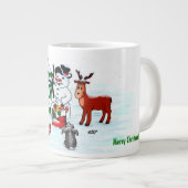 Frohe Weihnachten! Snowman mit Freunden Jumbo-Tasse (Vorderseite Rechts)