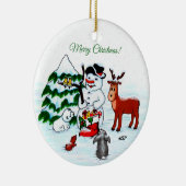 Frohe Weihnachten! Snowman mit Freunden Keramik Ornament (Rechts)