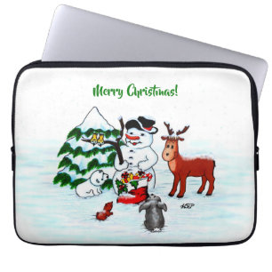 Frohe Weihnachten! Snowman mit Freunden Laptopschutzhülle