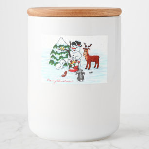 Frohe Weihnachten! Snowman mit Freunden Lebensmitteletikett