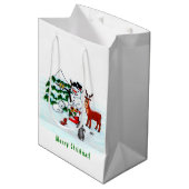 Frohe Weihnachten! Snowman mit Freunden Mittlere Geschenktüte (Vorderseite Schrägansicht)