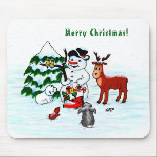 Frohe Weihnachten! Snowman mit Freunden Mousepad