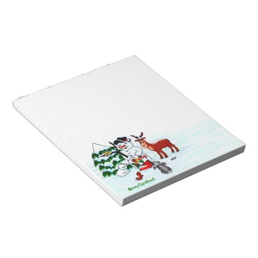 Frohe Weihnachten! Snowman mit Freunden Notizblock (angewinkelt)