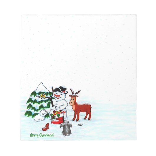 Frohe Weihnachten! Snowman mit Freunden Notizblock (Vorderseite)