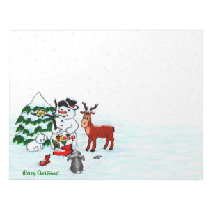 Frohe Weihnachten! Snowman mit Freunden Notizblock