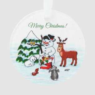 Frohe Weihnachten! Snowman mit Freunden Ornament