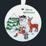 Frohe Weihnachten! Snowman mit Freunden Ornament<br><div class="desc">Frohe Weihnachten! Snowman with Friends - Baby Polar Bear, Birds, Elch, Kaninchen, ~~~ Farbstift zeichnend von Krisi ArtKSZP ~~ Store Category >>>>> Frohe Weihnachten für Kinder >>> Schneemann mit Freunden</div>