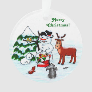 Frohe Weihnachten! Snowman mit Freunden Ornament