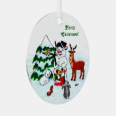 Frohe Weihnachten! Snowman mit Freunden Ornament Aus Metall (Vorderseite Rechts)