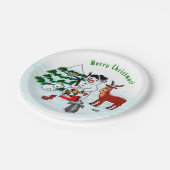 Frohe Weihnachten! Snowman mit Freunden Pappteller (Schrägansicht)