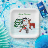 Frohe Weihnachten! Snowman mit Freunden Pappteller (Party)
