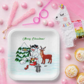 Frohe Weihnachten! Snowman mit Freunden Pappteller (Party)