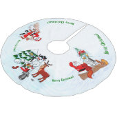 Frohe Weihnachten! Snowman mit Freunden Polyester Weihnachtsbaumdecke (Schrägansicht)