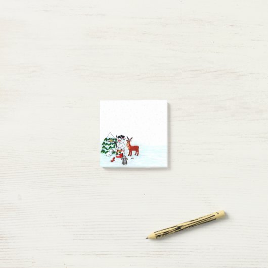 Frohe Weihnachten! Snowman mit Freunden Post-it Klebezettel (Auf Schreibtisch)