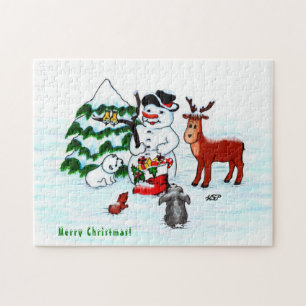 Frohe Weihnachten! Snowman mit Freunden Puzzle