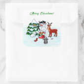 Frohe Weihnachten! Snowman mit Freunden Quadratischer Aufkleber (Tasche)