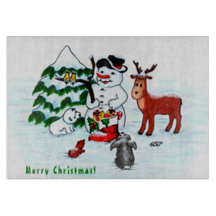 Frohe Weihnachten! Snowman mit Freunden Schneidebrett