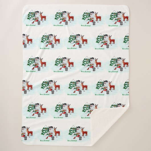 Frohe Weihnachten! Snowman mit Freunden Sherpadecke (Vorderseite)