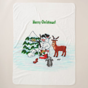Frohe Weihnachten! Snowman mit Freunden Sherpadecke