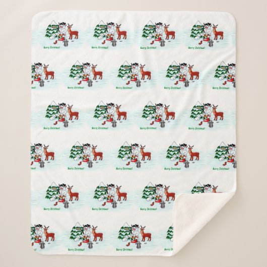 Frohe Weihnachten! Snowman mit Freunden Sherpadecke (Vorderseite)