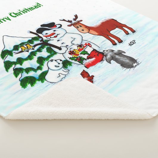 Frohe Weihnachten! Snowman mit Freunden Sherpadecke (3/4)