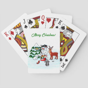 Frohe Weihnachten! Snowman mit Freunden Spielkarten