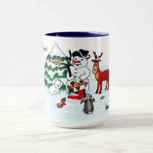 Frohe Weihnachten! Snowman mit Freunden Tasse