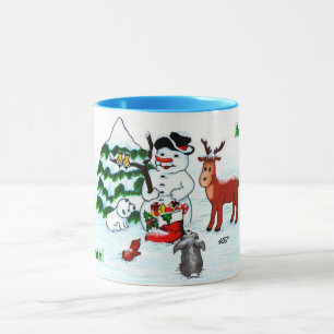 Frohe Weihnachten! Snowman mit Freunden Tasse