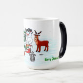 Frohe Weihnachten! Snowman mit Freunden Verwandlungstasse (VorderseiteRechts)